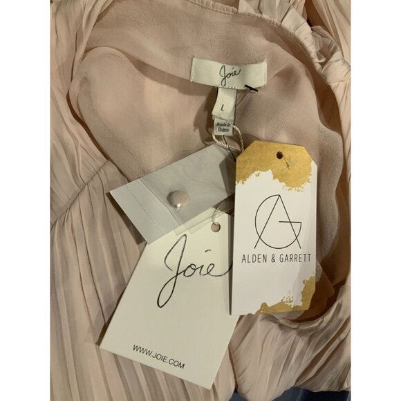 Joie Rheia Shimmer Nude Pleated Romantic Midi Dress, NWT! Size Large - Picture 9 of 10